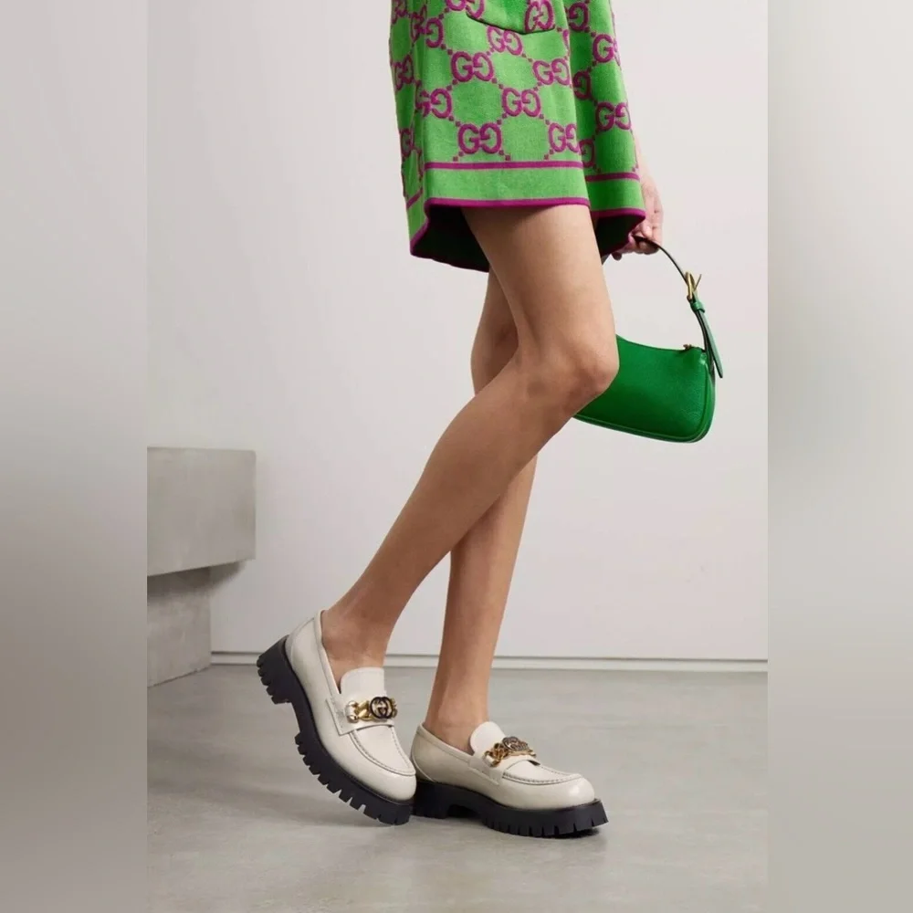 Gucci Jeanne GG Logo Chain Cordovan Lux Moc Toe Platform Loafers Size EU 40 - Picture 4 of 13